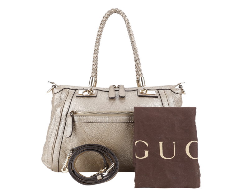 GUCCI BAMBOO 2WAY TOTE BAG GOLD LEATHER GOLD HARDWARE WITH DUST COVER AND STRAPS