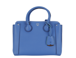 MCM NEO MILLA TOTE PARK AVE MEDIUM BLUE LEATHER SILVER HARDWARE WITH STRAPS AND DUST COVER