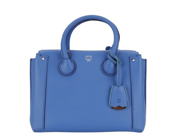 MCM NEO MILLA TOTE PARK AVE MEDIUM BLUE LEATHER SILVER HARDWARE WITH STRAPS AND DUST COVER