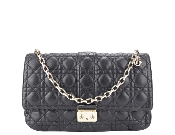 CHRISTIAN DIOR NEW LOCK FLAP BAG BLACK LAMBSKIN LEATHER GOLD HARDWARE WITH KEYS NO DUST COVER