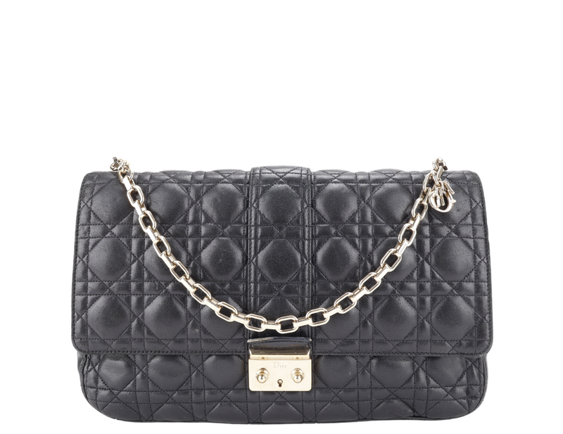 CHRISTIAN DIOR NEW LOCK FLAP BAG BLACK LAMBSKIN LEATHER GOLD HARDWARE WITH KEYS NO DUST COVER