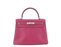 HERMES KELLY 28 CANDY VERSO TOSCA AND ROSE TYRIEN COLOR EPSOM SILVER HARDWARE STAMP O (YEAR 2011) WITH KEYS, LOCK, STRAP AND DUST COVER