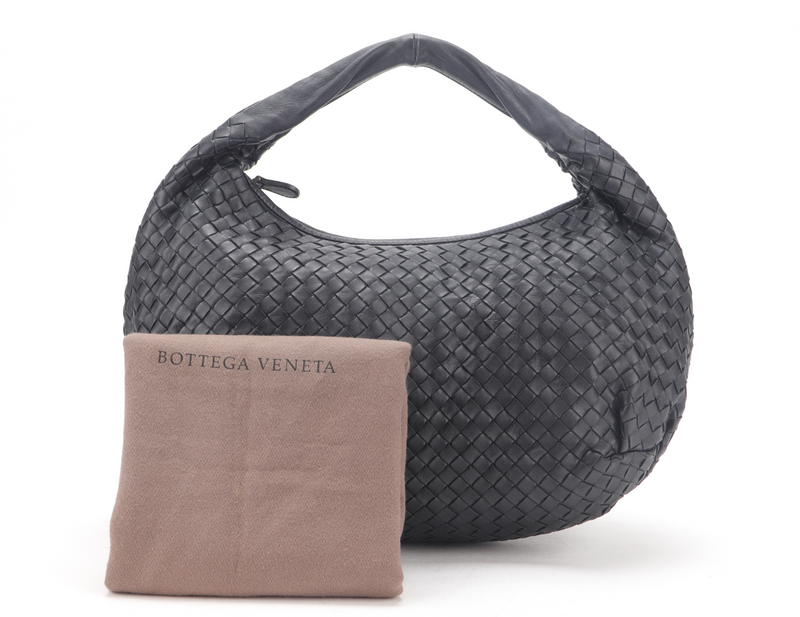 BOTTEGA VENETA BLACK INTRECCIATO HOBO BAG WITH DUST COVER