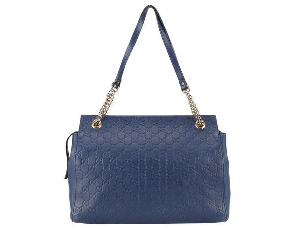 GUCCI GUCCISIMA SOFT SIGNATURE SHOULDER BAG BLUE CALF LEATHER GOLD HARDWARE NO DUST COVER