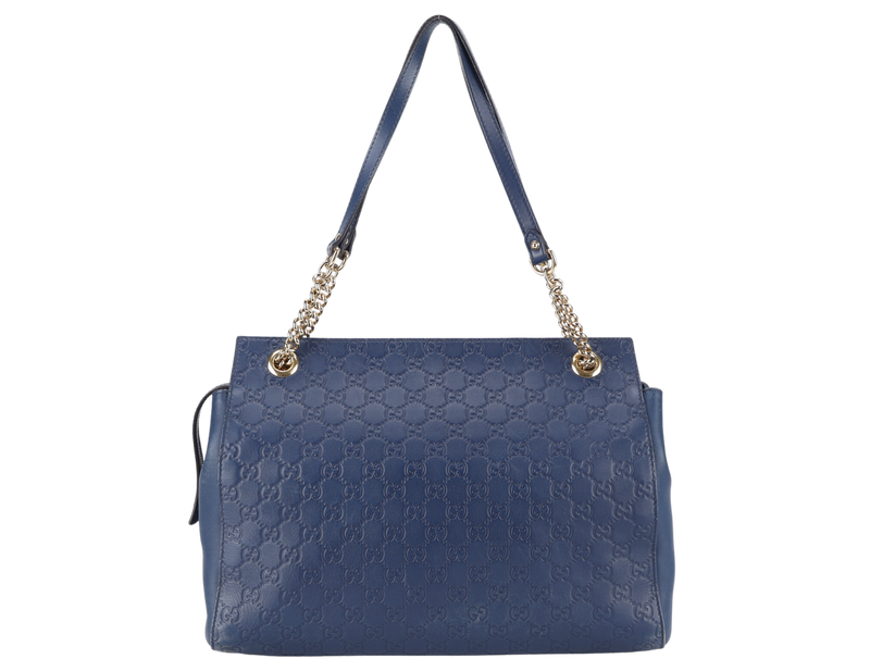 GUCCI GUCCISIMA SOFT SIGNATURE SHOULDER BAG BLUE CALF LEATHER GOLD HARDWARE NO DUST COVER