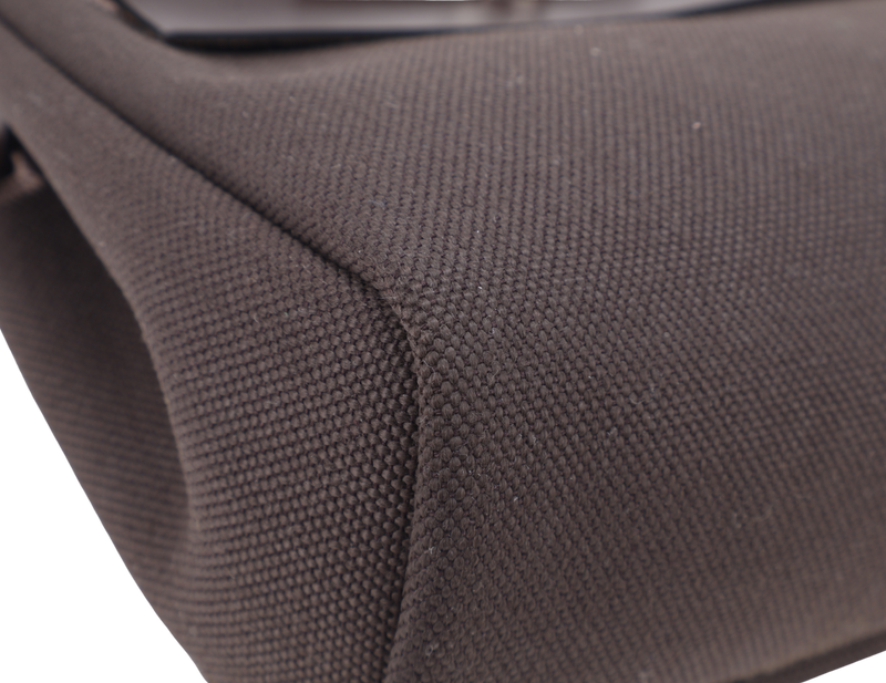 HERMES MINI HERBAG STAMP W (YEAR 2024) EBENE TOILE SILVER HARDWARE WITH DUST COVER