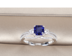 18K WHITE GOLD SAPPHIRE 0.907 CT DIAMOND RING SIZE 13 3.6G