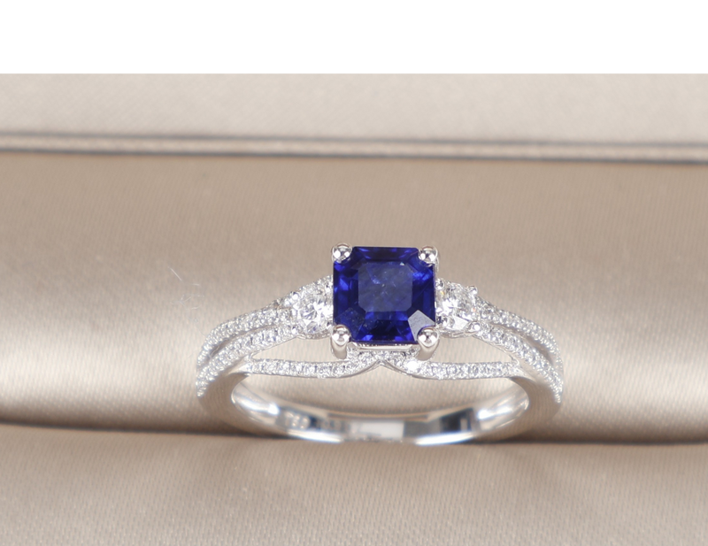 18K WHITE GOLD SAPPHIRE 0.907 CT DIAMOND RING SIZE 13 3.6G