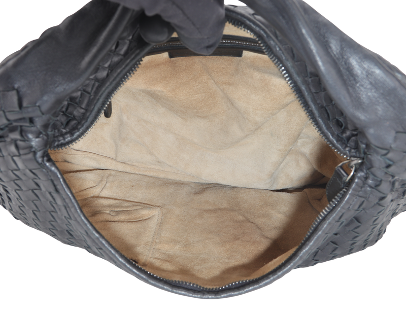 BOTTEGA VENETA BLACK INTRECCIATO HOBO BAG WITH DUST COVER
