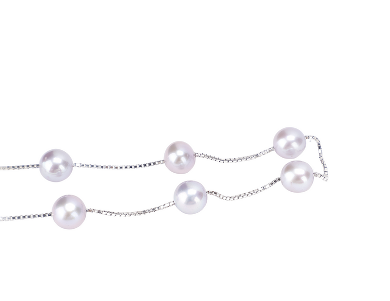TASAKI STATION GREY PEARL 10.1G NECKLACE 18K WG 6.5-7.0MM 44CM WITH BOX