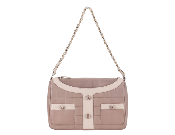 CHANEL VINTAGE SHOULDER GIRL BAG [(708xxxx)2002-2003] ROSY BEIGE LIGHT GOLD HARDWARE WITH CARD