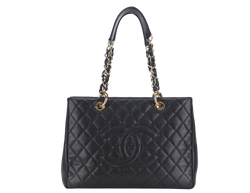 CHANEL GST (2039xxxx) BLACK CAVIAR LEATHER GOLD HARDWARE WITH DUST COVER AND CARD