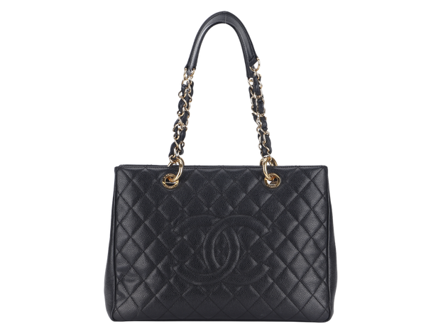 CHANEL GST (2039xxxx) BLACK CAVIAR LEATHER GOLD HARDWARE WITH DUST COVER AND CARD