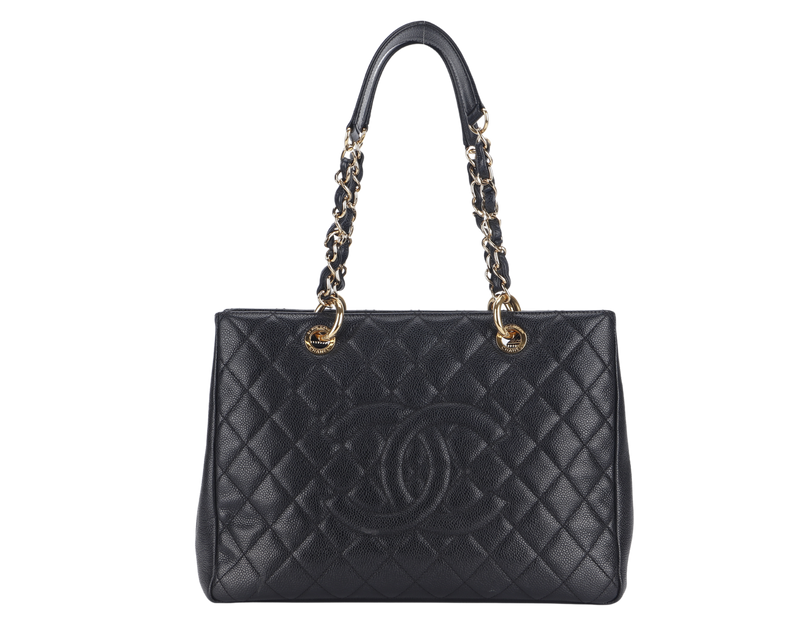 CHANEL GST (2039xxxx) BLACK CAVIAR LEATHER GOLD HARDWARE WITH DUST COVER AND CARD