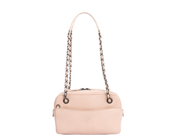 Chanel Light Beige Caviar Leather Camera Bag Ruthenium Chain