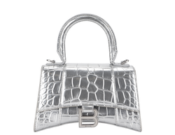 BALENCIAGA HOURGLASS xs HANDBAG IN SILVER METALIC CROC-EFFECT LEATHER SILVER HARDWARE NO DUST COVER