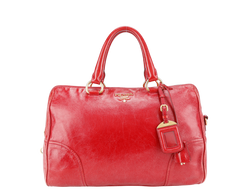 PRADA RED VITELLO SHINE LEATHER (BL0822) ZIP TOTE BAG WITH STRAPS, CARD, KEYS&LOCK AND DUST COVER