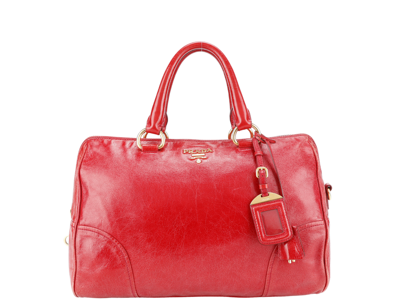 PRADA RED VITELLO SHINE LEATHER (BL0822) ZIP TOTE BAG WITH STRAPS, CARD, KEYS&LOCK AND DUST COVER