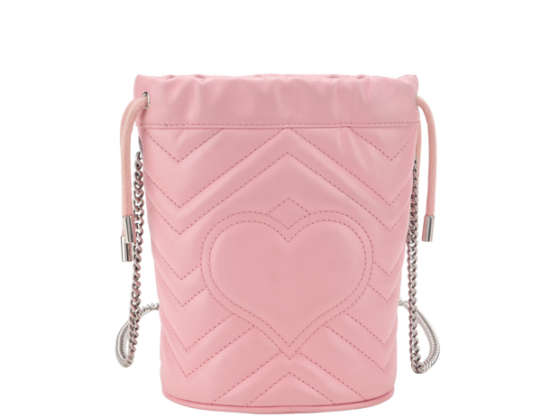 GUCCI GG MARMONT MINI BUCKET BAG PINK CALFSKIN LEATHER NO DUST COVER