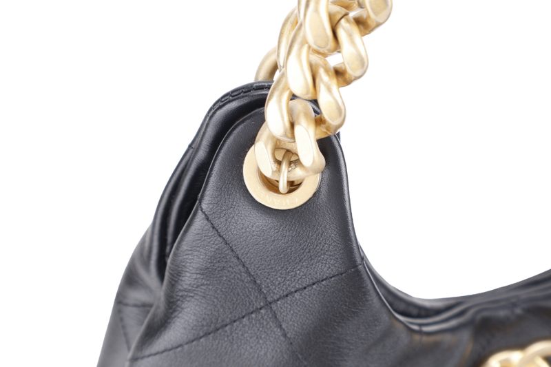 CHANEL CHAIN HOBO BLACK CALFSKIN GOLD HARDWARE (JNLCxxxx) WITH DUST COVER AND PAPER BAG