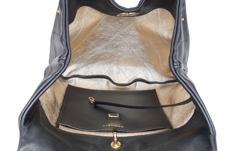 CHANEL CHAIN HOBO BLACK CALFSKIN GOLD HARDWARE (JNLCxxxx) WITH DUST COVER AND PAPER BAG