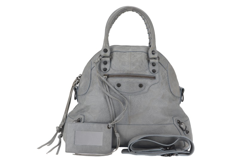 balenciaga 263242 1244 527276 agneau bowling ardoise calf leather ruthenium hardware with strap