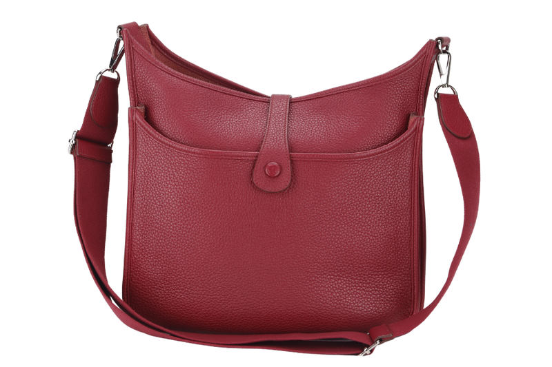HERMES EVELYNE III GM RUBIS CLEMENCE LEATHER PHW STAMP R (YEAR 2014) WITH STRAP, DUST COVER AND BOX