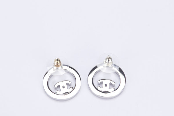 Chanel Earrings Metal & Diamantes Silver & Crystal, with Box