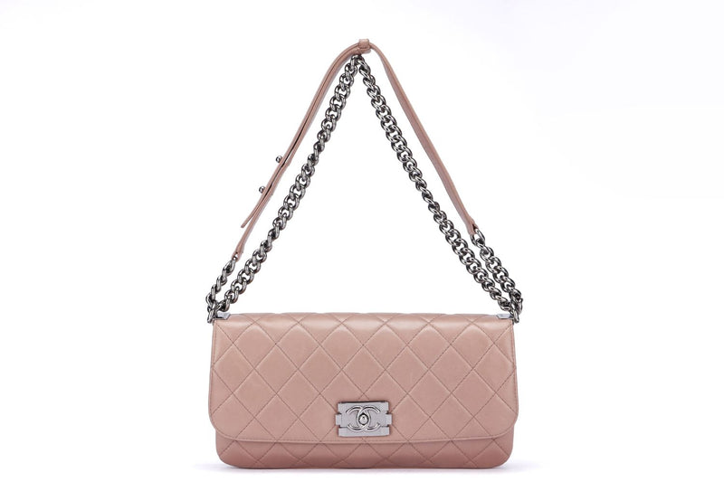 Chanel Quilted Crossbody Boy Logo Closure, Brown Lambskin
