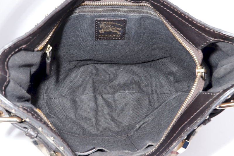Burberry Monogram Hobo Bag, Check Canvas, Black Color Leather Trim