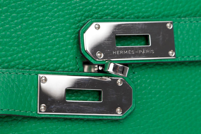 Hermes Jypsiere 31cm, Stamp R 2014, Bamboo Green, Clemence Leather with Silver Hardware