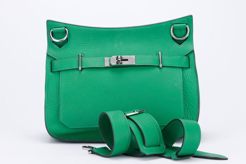 Hermes Jypsiere 31cm, Stamp R 2014, Bamboo Green, Clemence Leather with Silver Hardware