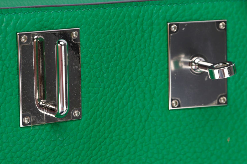 Hermes Jypsiere 31cm, Stamp R 2014, Bamboo Green, Clemence Leather with Silver Hardware