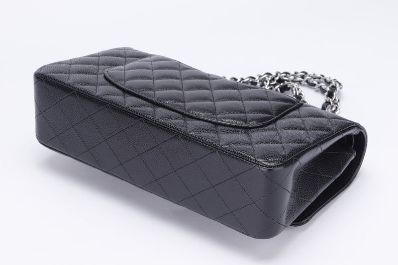 Chanel Classic Flap (XHX2xxxx) Medium Size Black Caviar, Silver Hardware, with Dust Cover & Box