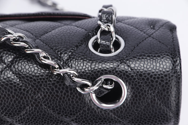 Chanel Classic Flap (XHX2xxxx) Medium Size Black Caviar, Silver Hardware, with Dust Cover & Box