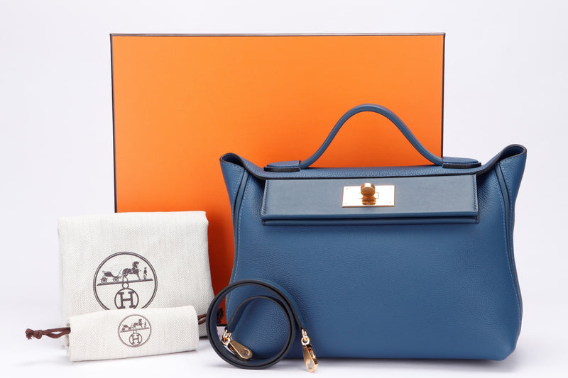 Hermes 24/24 (Stamp Z) width 29cm, Deep Blue Taurillon Maurice Bleu De  Prusse Swift Leather Gold Hardware, with Strap, Dust Cover & Box