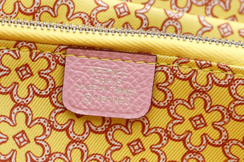 Hermes Silk In Classic Long Wallet (Stamp U) Mauve Sylvestre Yellow Interior, with Box
