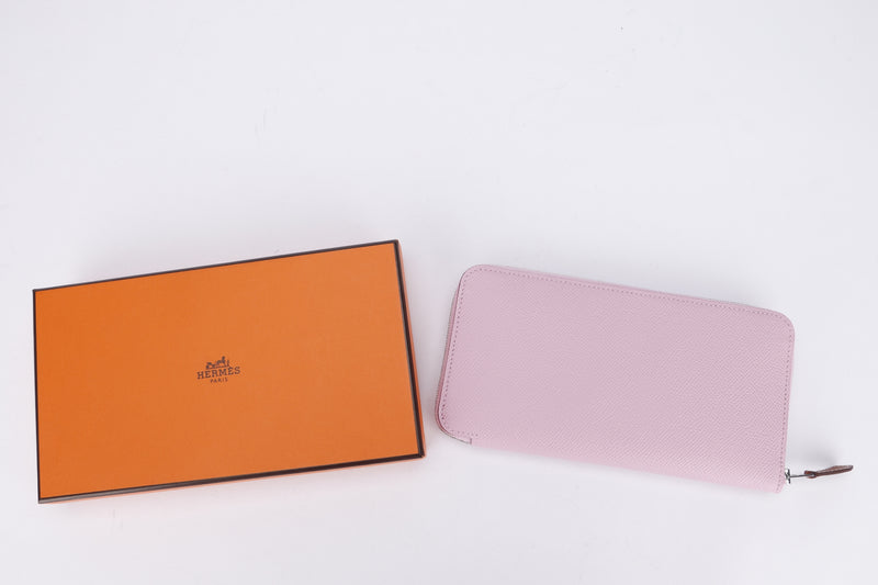 Hermes Silk In Classic Long Wallet (Stamp U) Mauve Sylvestre Yellow Interior, with Box
