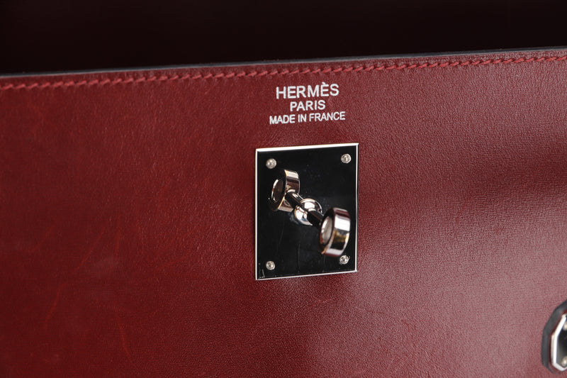 HERMES KELLY 35CM (STAMP O) ROUGH H BOX LEATHER, SILVER HARDWARE, WITH KEYS, LOCK, STRAP, RAINCOAT, DUST COVER & BOX