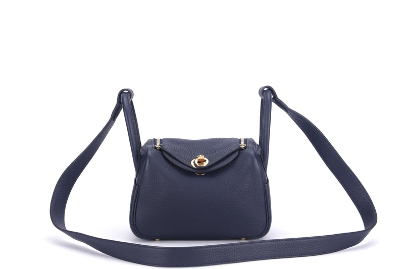 hermes mini lindy (stamp y 2020) blue nuit color clemence leather