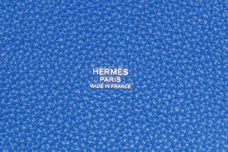 HERMES PICOTIN 18 (STAMP U) ROYAL BLUE CLEMENCE LEATHER, GOLD HARDWARE, WITH DUST COVER & BOX