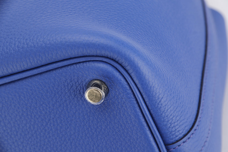 HERMES PICOTIN 18 (STAMP U) ROYAL BLUE CLEMENCE LEATHER, GOLD HARDWARE, WITH DUST COVER & BOX