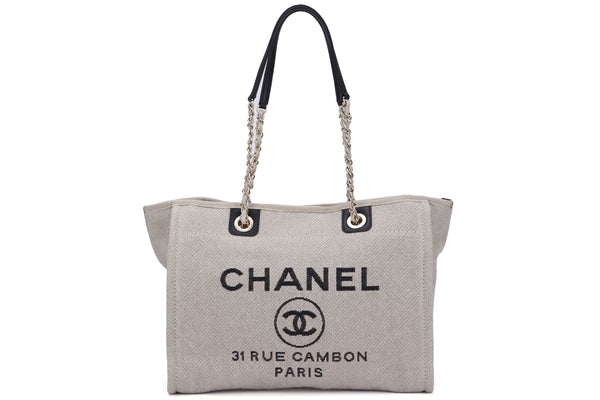 Chanel Light Beige Canvas Pearl Deauville Large Shopping Tote Bag