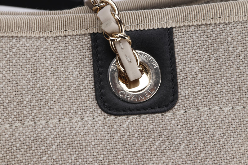 Chanel Deauville Tote (P7JKxxxx) PM Size, Khaki Color, Light Gold Hardware, with pouch & Dust Cover