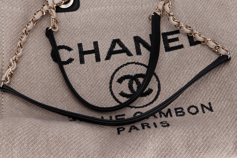 Chanel Deauville Tote (P7JKxxxx) PM Size, Khaki Color, Light Gold