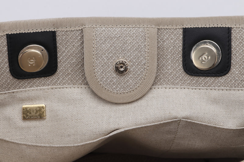 Chanel Deauville Tote (P7JKxxxx) PM Size, Khaki Color, Light Gold Hardware, with pouch & Dust Cover