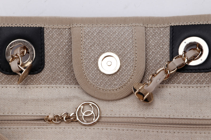Chanel Deauville Tote (P7JKxxxx) PM Size, Khaki Color, Light Gold Hardware, with pouch & Dust Cover