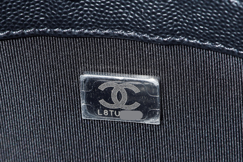 CHANEL LE BOY SMALL A67085 (L8TUxxxx) BLACK CAVIAR LEATHER RUTHENIUM CHAIN, WITH DUST COVER & BOX