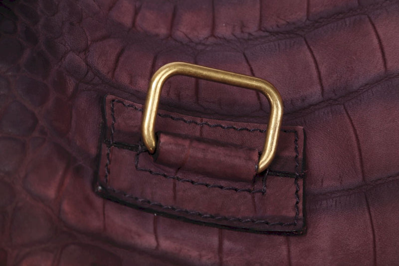 Yves Saint Laurent Besace (191839 491403) Burgundy Croc Embossed Shoulder Bag with Dust Cover