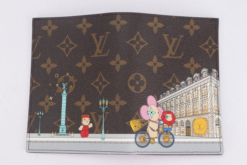 LOUIS VUITTON MONOGRAM XMAS ANIMATION FRANCE PASSPORT COVER , WITH DUST COVER & BOX